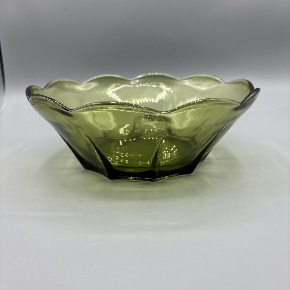 Anchor Hocking Vintage Avocado Green Glass Bowl Swedish Modern